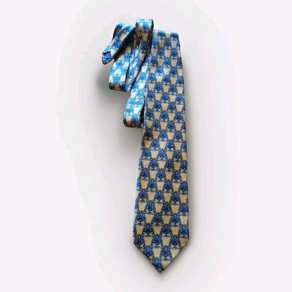 Robert Talbott Studio Silk Neck Tie Blue Yellow Shield‎ Mens Tie